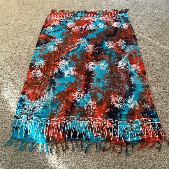 Bathing Suit Cover Up with Mini Tassels / Wear Multiple Ways Halter Top / Skirt - Picture 2 of 16